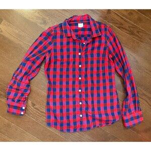 J.Crew Womens Small Red Navy Buffalo Plaid Button Down Shirt Long Sleeve